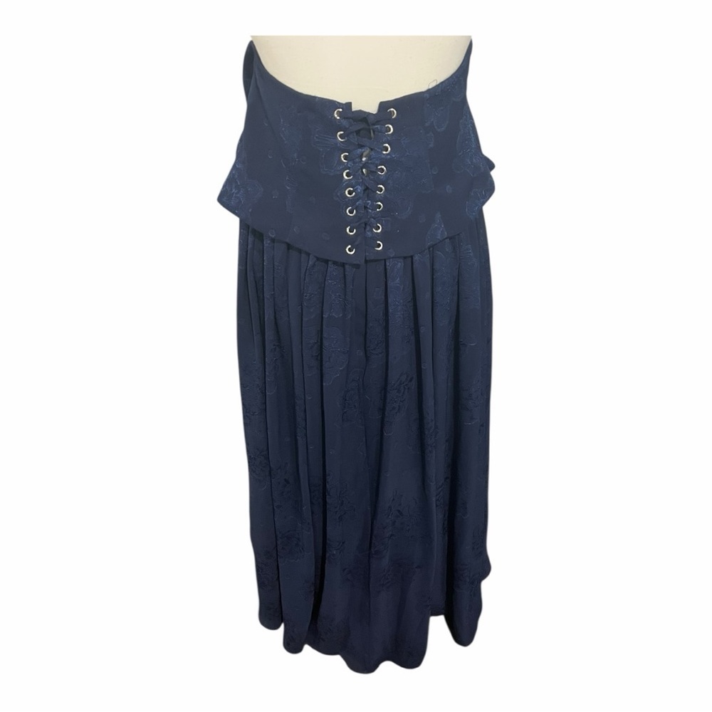 Azazie Midnight Blue Strapless Dress with lace up corset top - Picture 6 of 11